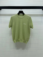 Miumiu 2026 Crew Neck Knit Short-Sleeve Shirt with Letter Logo Tencel