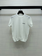 Miumiu 2026 Crew Neck Knit Short-Sleeve Shirt with Letter Logo Tencel