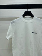 Miumiu 2026 Crew Neck Knit Short-Sleeve Shirt with Letter Logo Tencel
