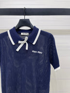 Miumiu 2026 Hollow-out Collar Knit Short-sleeved Top Wool Cashmere