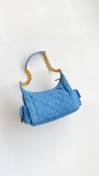 Chanel 25 Large Cargo Hobo Bag Blue Gold Denim Fabric