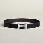 Constance belt buckle & Reversible leather strap 38 mm Black Silver Calfskin