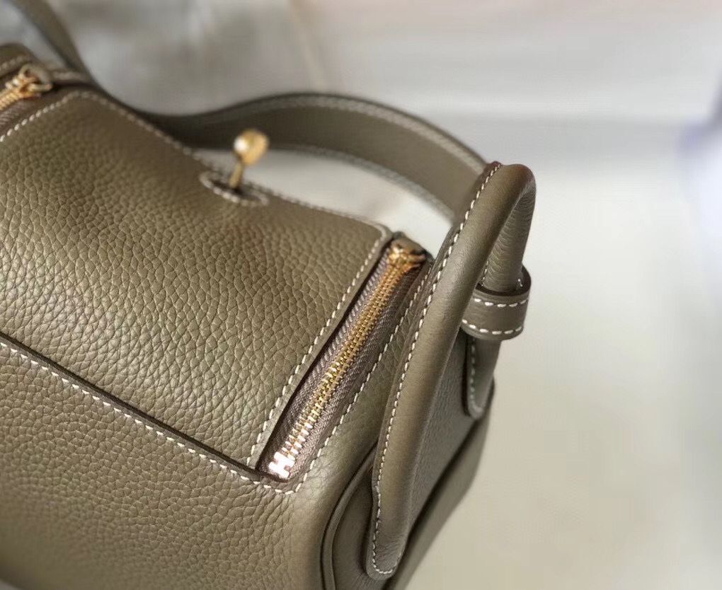 HM Mini Lindy 20cm Taupe Clemence Leather