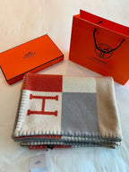 HM Drapeau Blanket Terracotta and Grey Wool Cashmere