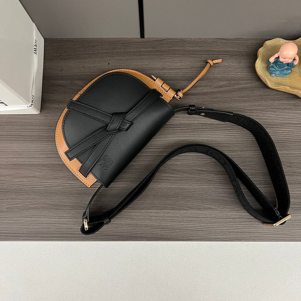 Mini Gate Dual bag in soft calfskin and jacquard Black and Tan smooth caflskin