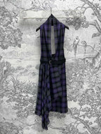 CD 25 Halter-neck Backless Dress Purple Black Wool Fabric
