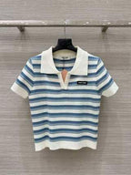 Miu Miu 25 Striped Polo Collar Short-sleeved Top Wool