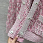 Fendi 2025 V-neck Cardigan Cherry Pink Wool