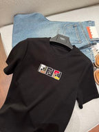 Fendi Embroidered Beaded T-shirt Black White Cotton
