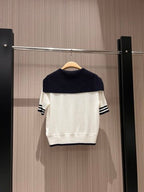 Miu Miu Collar Knotted Short-sleeved Knitted Top Wool tencel