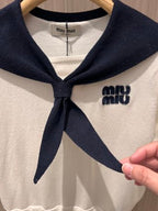 Miu Miu Collar Knotted Short-sleeved Knitted Top Wool tencel