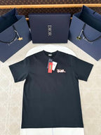 CD 25 Snake-shaped Letter Embroidered Short Sleeves T-shirt Cotton
