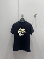 LV 25 Neck Short-Sleeved T-shirt Black White Cotton 213651