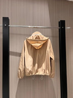 Prada Stand-up Collar Hooded Jacket Dark Blue and Khaki nylon