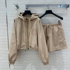 Fendi Hooded Jacket Set Beige Silk Fabric