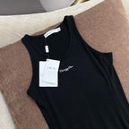 CD 25 Embroidered Threaded Vest Dress Black White Cotton