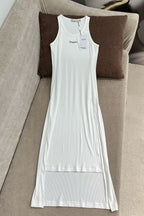 CD 25 Embroidered Threaded Vest Dress Black White Cotton