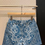 CD Butterfly Print Denim Set Blue White Cotton