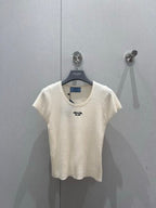Prada 25 Letter Embroidered Knitted Short-sleeved Top Wool Acrylic Nylon 216873