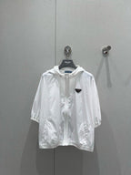 Prada 25 Hooded Triangle Logo Jacket Shorts Suit White Polyester 217937