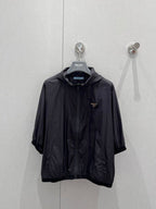 Prada 25 Hooded Triangle Logo Jacket Shorts Suit Black Polyester 217937