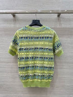 Fendi 25 Knitted Short-sleeved Top Green Pink Wool Cotton