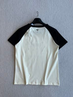 CD Rhinestone Embroidered Short-sleeved T-shirt Black and Beige Cotton