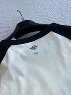 CD Rhinestone Embroidered Short-sleeved T-shirt Black and Beige Cotton