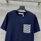 CD 25 Knitted Short-sleeved Top Blue and White Cotton