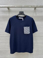 CD 25 Knitted Short-sleeved Top Blue and White Cotton