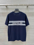 CD 25 Knitted Short-sleeved Top Blue and White Cotton