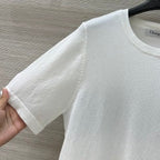 CD 25 Knitted Short-sleeved Top Blue and White Cotton