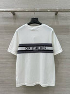 CD 25 Knitted Short-sleeved Top Blue and White Cotton