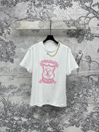 LV 25 Round Neck Metal Zipper T-Shirt Black White Cotton