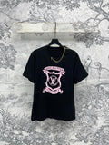 LV 25 Round Neck Metal Zipper T-Shirt Black White Cotton