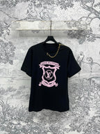 LV 25 Round Neck Metal Zipper T-Shirt Black White Cotton
