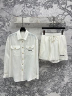 Celine 25 Suit Brown and White Linen Polyester