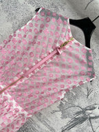 LV 25 Coin Letter Jacquard Pattern Decoration Dress Black Pink Poliester