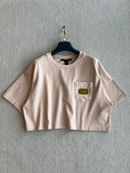 LV 25 Monogram Pocket Patch Iron Elastic Waist Set Light Pink Cotton
