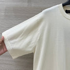 LV 25 Plaid Beading Embroidered Letters Casual  T-Shirt White Beige Cotton
