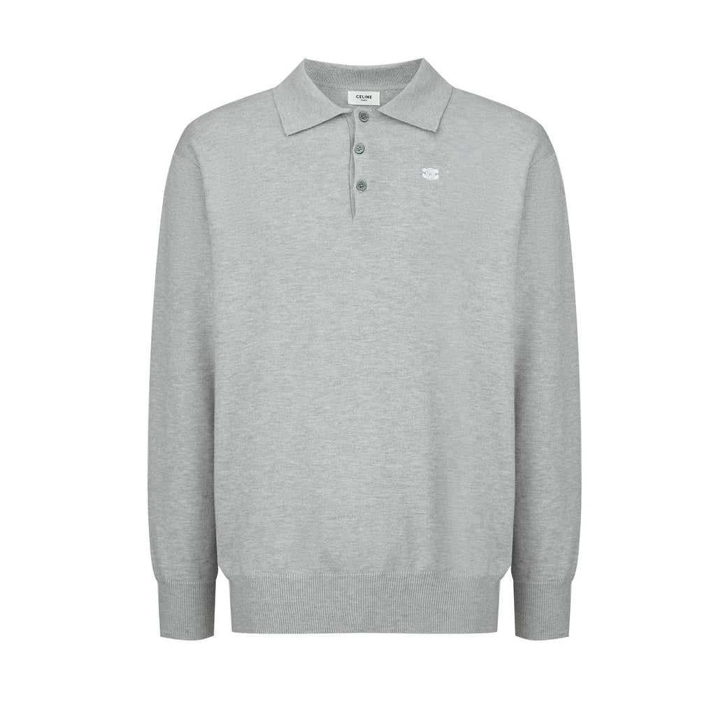 CELINE Embroidered Arc de Triomphe Knitted Polo Cotton