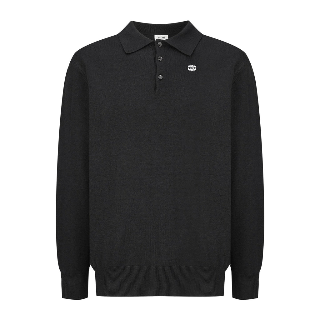 CELINE Embroidered Arc de Triomphe Knitted Polo Cotton