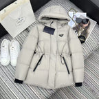 Prada 2025 Drawstring Waist Hooded Mig-length Jacket Down Polyester