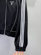 Prada 2025 Striped Patchwork Jacket Black And White Polyester