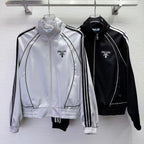 Prada 2025 Striped Patchwork Jacket Black And White Polyester