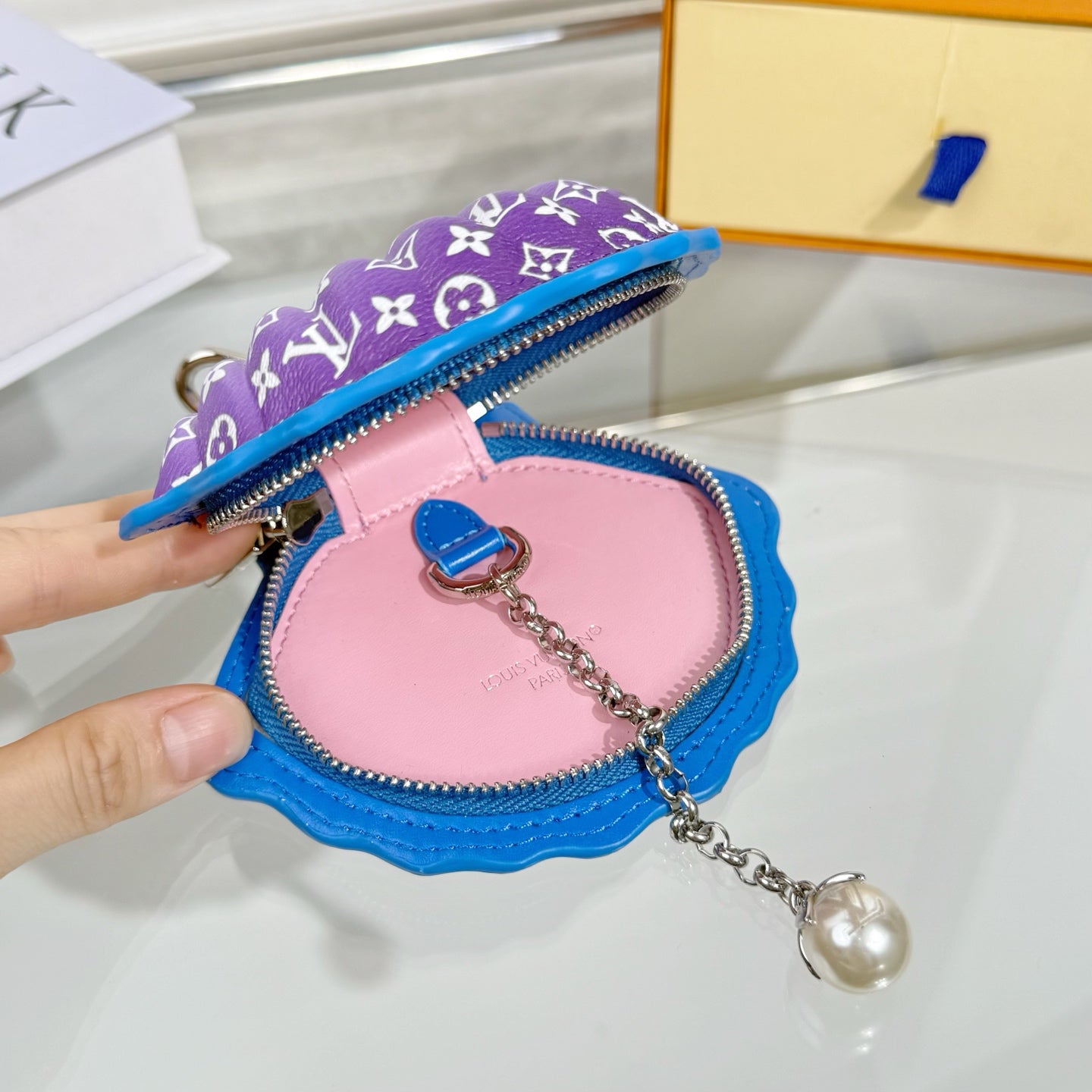 LV Shell Bag Charm Leather Canvas