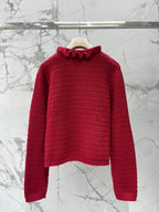 Miumiu 2025 Ruffled V-Neck Knit Cardigan Wool