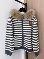 Miumiu 2025 Fur Hoodie Stripe Jacket Wool