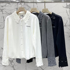 Miumiu 2025 Hollow-Out Crochet Collar Age-Defying Knit Cardigan Wool