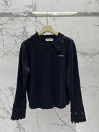 Miumiu 2025 Hollow-Out Crochet Collar Age-Defying Knit Cardigan Wool